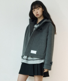 Crop Hood Wool Duffle Coat [MELANGE GREY]