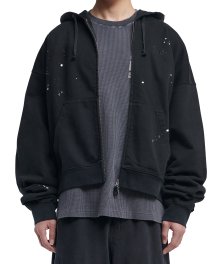 OVERDYED HOODED ZIP-UP - WASHED BLACK