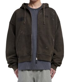 OVERDYED HOODED ZIP-UP - WASHED BROWN