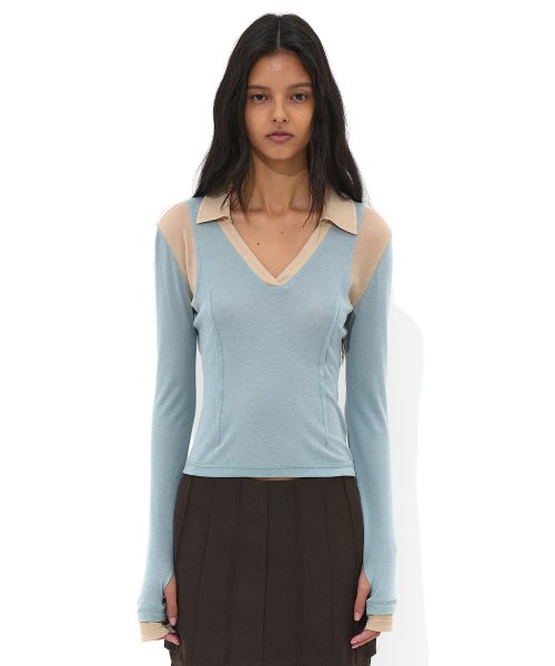 MUSINSA | PARTIMENTO WOMEN Color block collar top_Sky