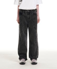 COLOR DYED INCISION DENIM PANTS BLACK