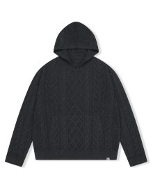 Hooded Cable Knit Pullover Charcoal