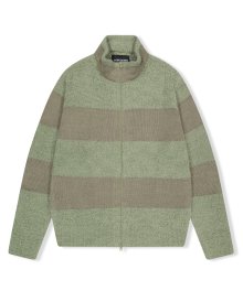 Y.E.S Stripe Zip-up Knit Cardigan Sage Green