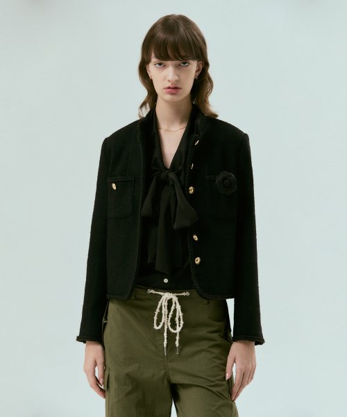 MUSINSA | シルン Classic check wool boucle tweed jacket (BLACK)