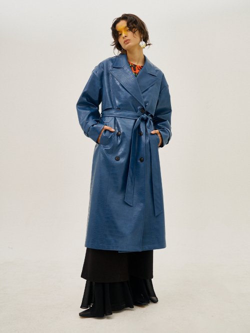 Tyed Waist Leather Trench