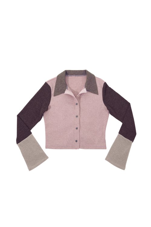 MULTICOLOR KNIT SHIRT # PINK BROWM