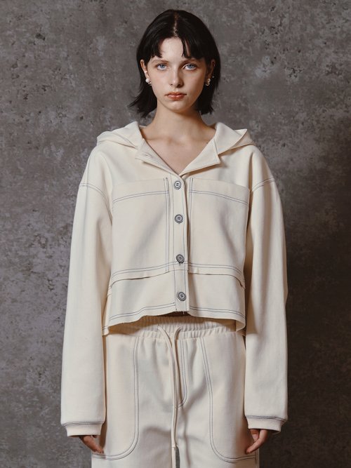 HOODIE CROP JACKET - CREAM