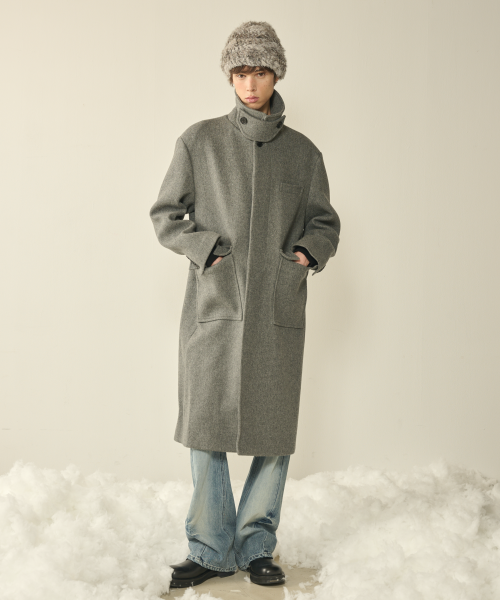 Пальто макинтош из шерстяного фетра_Mid Grey
