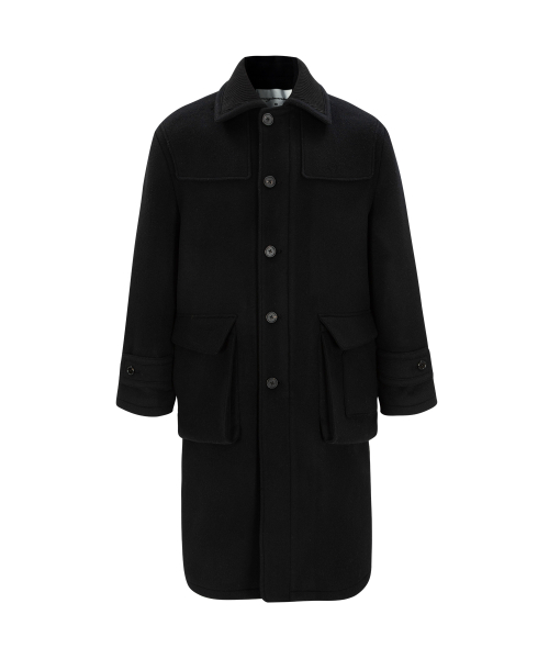PATCHED WOOL SINGLE COAT (BLACK)