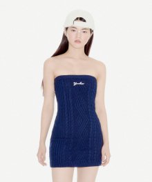 YOUHEE TUBE TOP CABLE KNIT DRESS NAVY