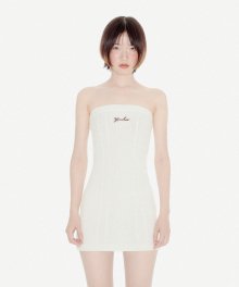 YOUHEE TUBE TOP CABLE KNIT DRESS IVORY