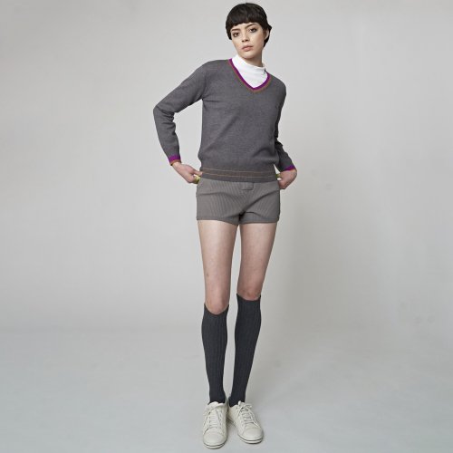 Трикотажный V-образный топ AW32KP01 Color Line_Melange Gray