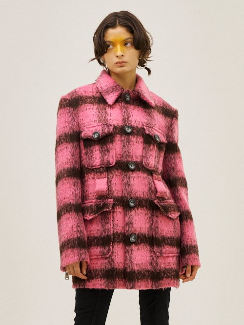 Button-Up Checked Wool Coat