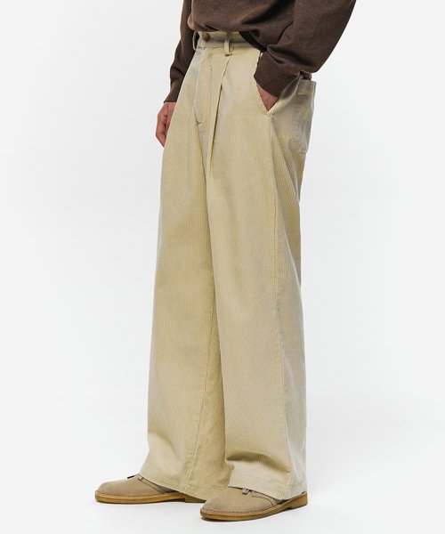 MUSINSA | THEY Corduroy one-tuck wide half banding pants