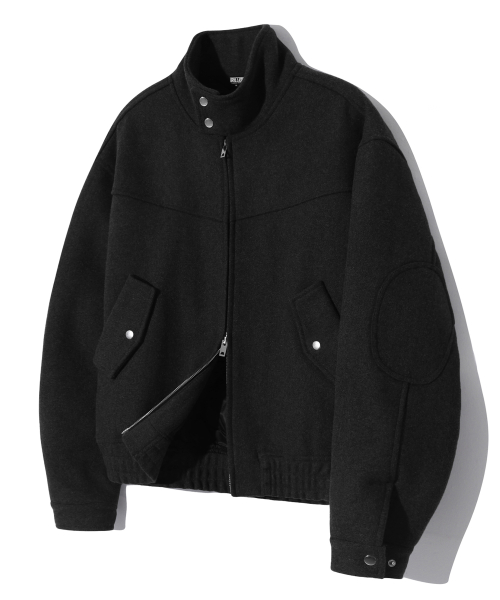 Шерстяной харрингтон 2WAY с патчами на локтях (BLACK)