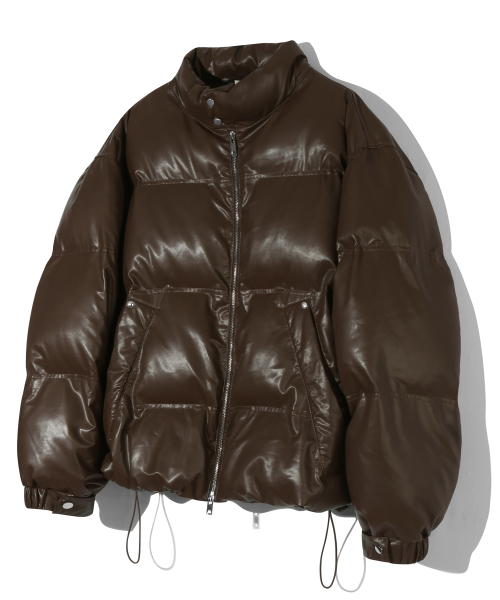 Короткий пуховик Biker из веган-кожи Brown