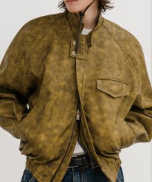 (2온수누빔)08 leather biker jacket(mustard)