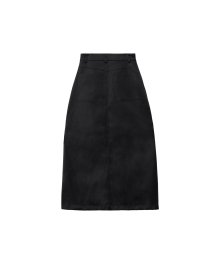 Back to Front Leather Long Skirt [ Black ]