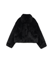 Round Pocket Fur Jacket [ Black ]