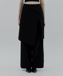 2-way Folded Wrap Skirt-pants [ Black ]