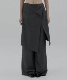 2-way Folded Wrap Skirt-pants [ Dark Gray ]