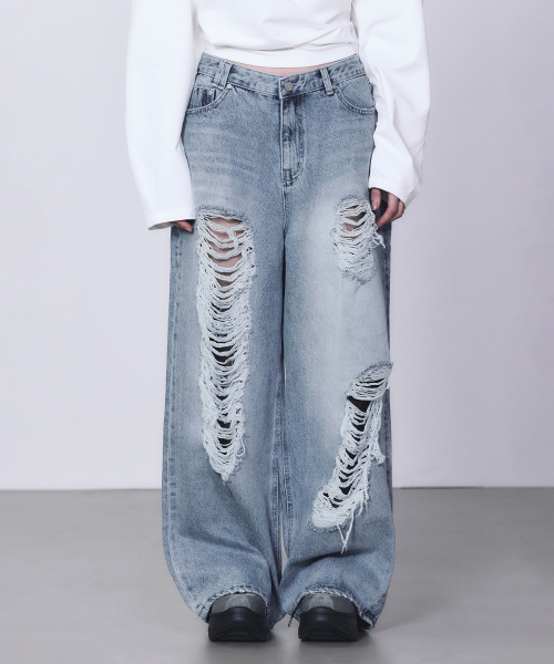 【韓国 TREEMINGBIRD】Scratch Damage Denim Pants TREEMINGBIRD] Scratch Damage Denim Pants [ Blue ] 正規品