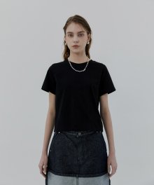 See-through Fabric Over Half T-shirts [ Black ]