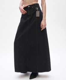 Incision Denim Set-up Skirt [ Black ]