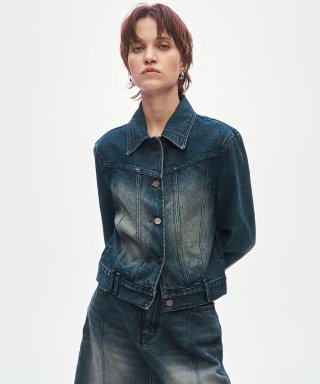 韓国商品/TREEMINGBIRD Incision Denim Set-up Jacket Incision Denim Set-up Jacket [ Black ] - TREEMINGBIRD