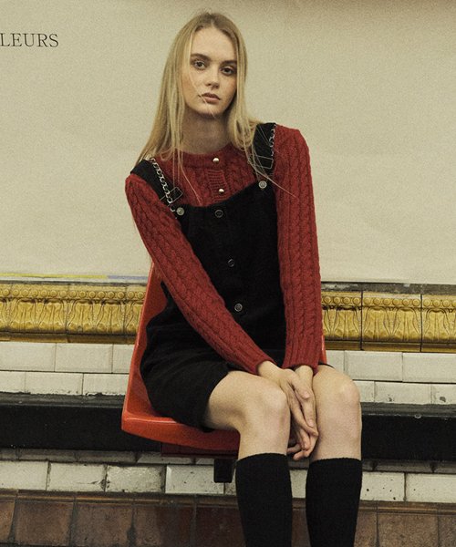 BUTTON POINT CABLE CARDIGAN_RED