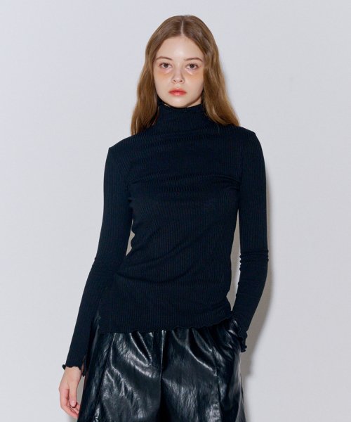 Хайнек трикотажный топ с разрезом рубчик Black