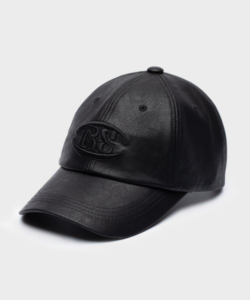 Black leather sales cap