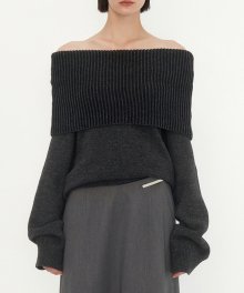 Ribbed Open Shoulder Knit [Charcoal]