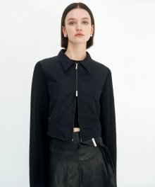 Knit Sleeve Cropped Jacket [Black]