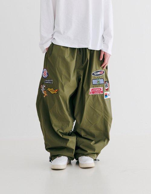 MUSINSA | BSRABBIT Racing Patch Super Wide Pants Khaki