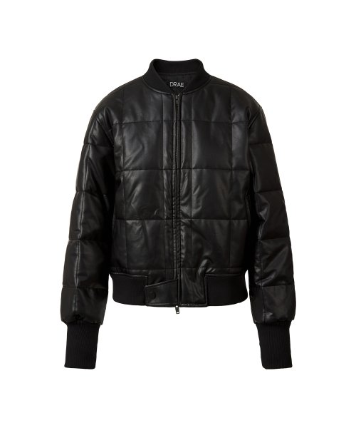 SHELL QUILTED FAUX LEATHER VARSITY JACKET_BLACK