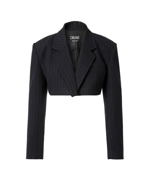 STRIPE WOOL-BLEND CROPPED JACKET_NAVY