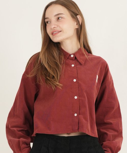 MUSINSA ABON Foret Cropped Corduroy Shirt Red