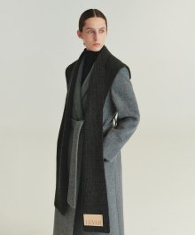 Wool-blend Knit Hoodie Muffler - Charcoal