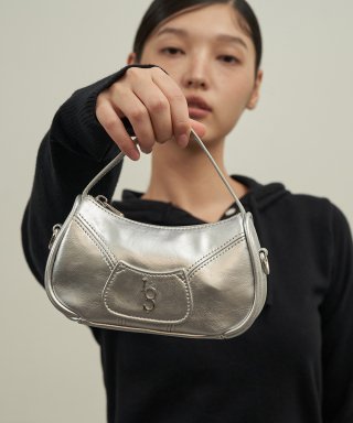 MARGESHERWOOD Hobo Mini Bag+STRAP_Silver Crinkle by W Concept