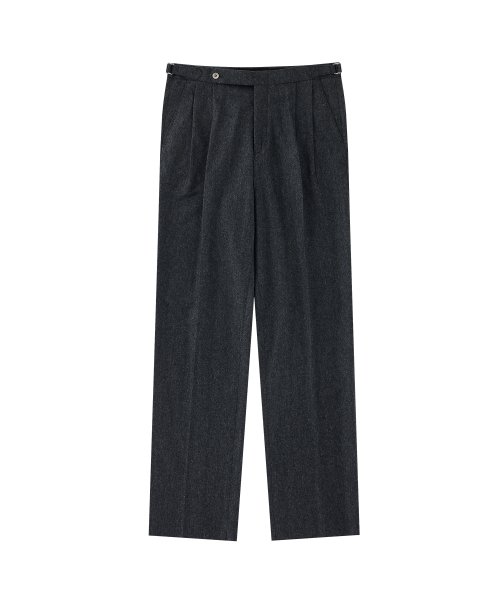 Wool Flannel adjust 2Pleats relaxed Trousers (Charcoal)