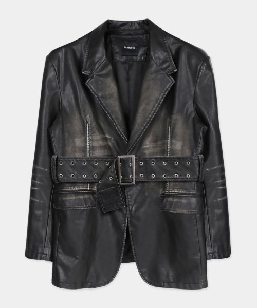 MUSINSA | BADBLOODWORKSHOP Distressed Leather Blazer - Black