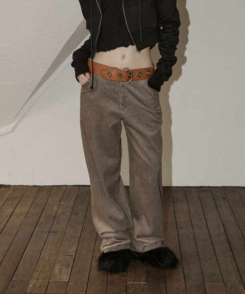 B. WIDE CORDUROY PANTS - GREY