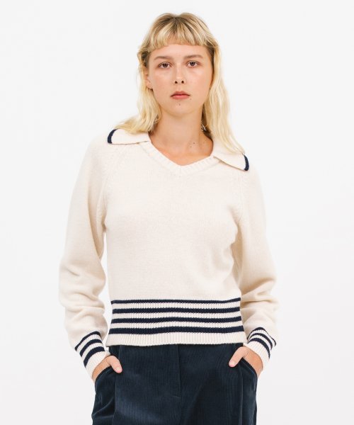 Трим-трикотаж open collar stripe_Cream