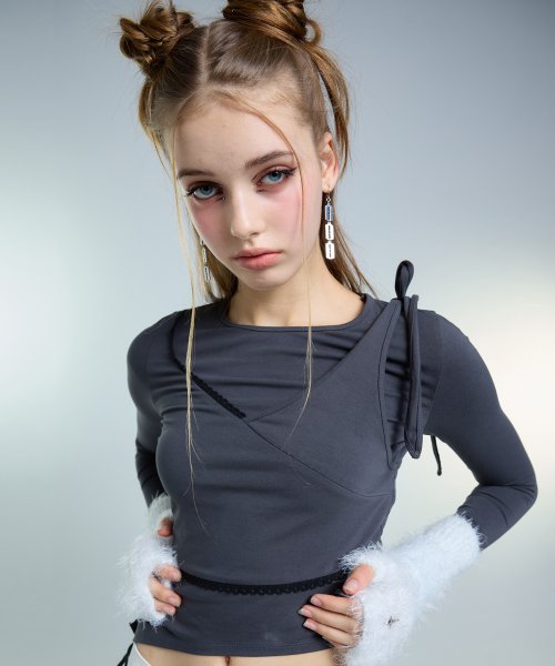 ★LUVISTRUE★AM RIBBON TEE(BLACK)★正規品/韓国直送料込/人気 MUZE BLACK LABEL -【MUZE JUMBLE LONG SLEEVE T-SH(BLACK