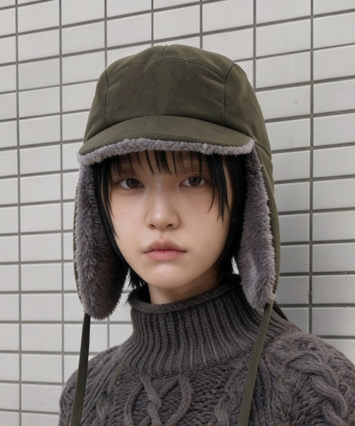 이어플랩 디테일 겨울 양면 방한 모자 TRAPPER HAT / REVERSE FUR / FLANNEL OLIVE