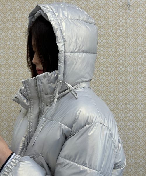 론론(RONRON) STRING HOODIE SHORT ECO PADDING SILVER - 사이즈