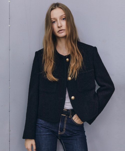 wool boucle tweed jacket - black