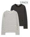 [2PACK] UNISEX, Marine Stripe Long Sleeve T / Ivory + Black