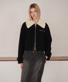 Fur Collar Wool Coat, Black